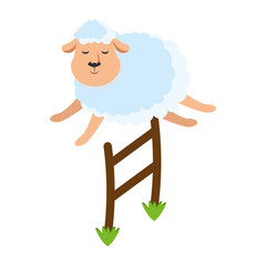 cute sheep jumping the fence vector illustration design