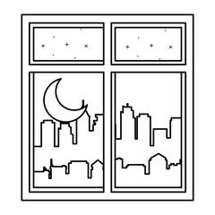 windows with night scene vector illustration design