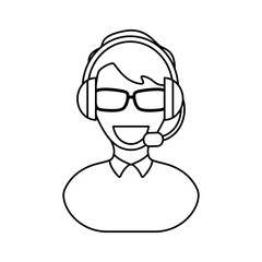 man with headset icon over white background vector illustration