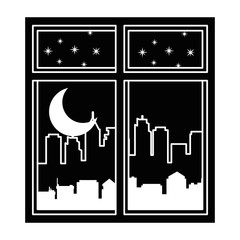 windows with night scene vector illustration design