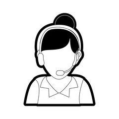 flat line monocormatic woman call center over white  background vector illustration