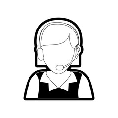 flat line monocormatic woman call center over white  background vector illustration