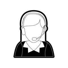 flat line monocormatic woman call center over white  background vector illustration