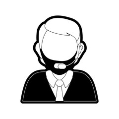 Obraz premium flat line monocromatic man call center over white background vector illustration