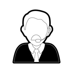 flat line monocromatic  man call center over white background vector illustration