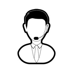 flat line monocromatic  man call center over white background vector illustration