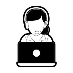 flat line monocormatic woman call center over white  background vector illustration