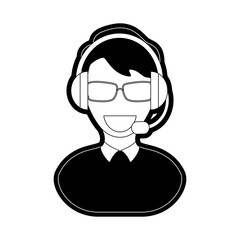 flat line  monocromatic man call center over white  background vector illustration