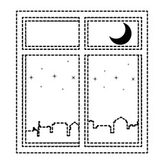 windows with night scene vector illustration design