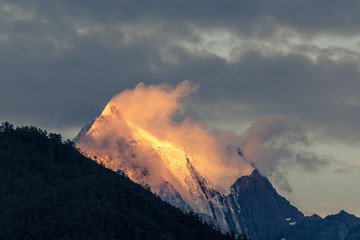 Golden snow mountain