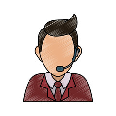 man with headset icon over white background colorful design vector illustration