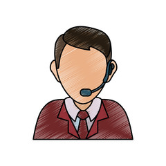 man with headset icon over white background colorful design vector illustration
