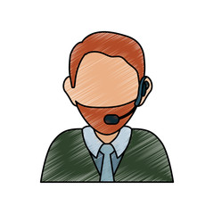 man with headset icon over white background colorful design vector illustration