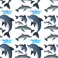 Naklejka premium Seamless background with happy dolphins