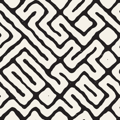 Seamless pattern with maze lines. Monochrome abstract background. Vector hand drawn labyrinth.