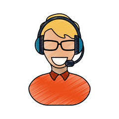 man with headset icon over white background colorful design vector illustration