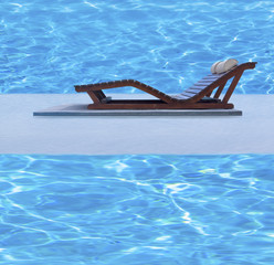  lit de soleil au milieu d'une piscine 