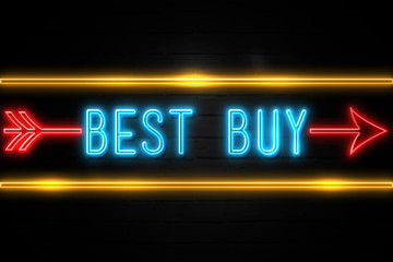 Best Buy  - fluorescent Neon Sign on brickwall Front view
