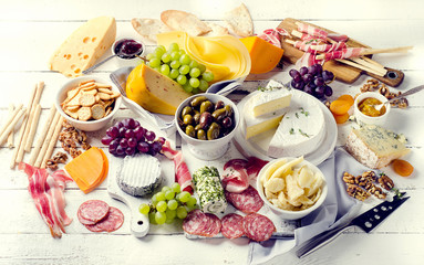 Charcuterie assortment, cheeses, olives and fruits