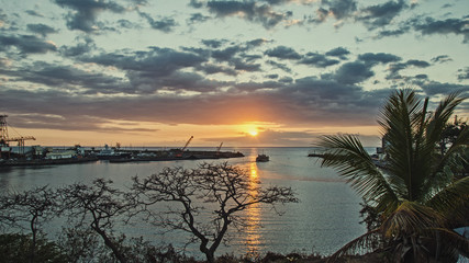A sunset near the industrial port of the Reunion island