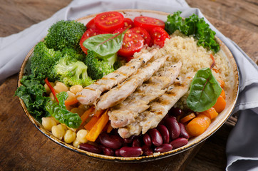 Healthy vegetables and chicken bowl