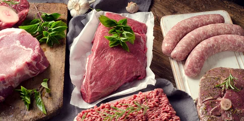 Crédence de cuisine en verre imprimé Viande Different types of fresh raw meat