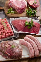 Different types of fresh raw meat