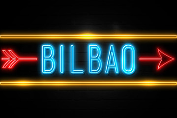 Bilbao  - fluorescent Neon Sign on brickwall Front view
