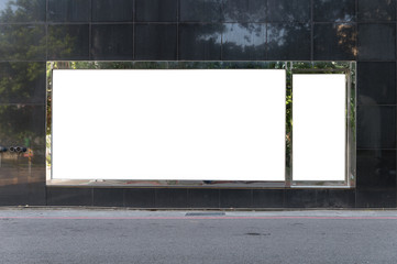 Large blank billboard on a street wall, banners with room to add your own text