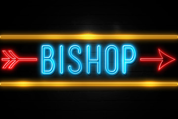 Bishop  - fluorescent Neon Sign on brickwall Front view