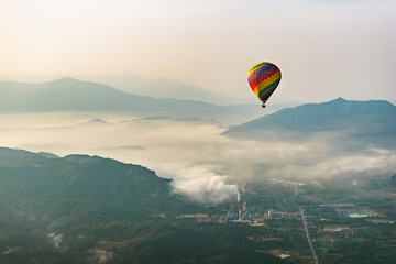 Hot air balloon flying in Vang Vieng, Laos