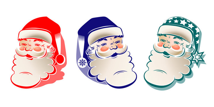 drawing, silhouette of head of Santa Claus, set