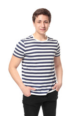 Obraz premium Cute teenager boy posing on white background