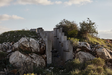 Cement bunker at sunset time, Israel, Samaria.