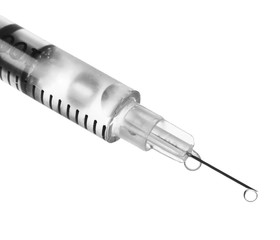 Medical syringe on white background