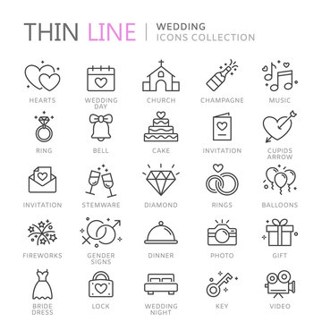 Collection of wedding thin line icons