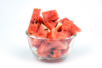  Watermelon cut into pieces in a glass