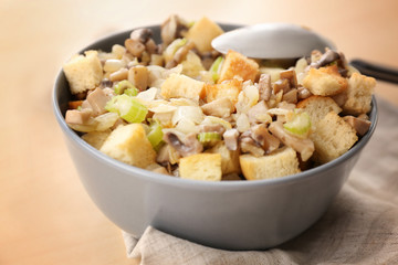 Turkey stuffing in bowl for holiday table