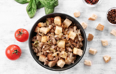 Turkey stuffing in bowl for holiday table
