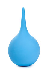 blue enema ot syringe bulb. Isolated on white background