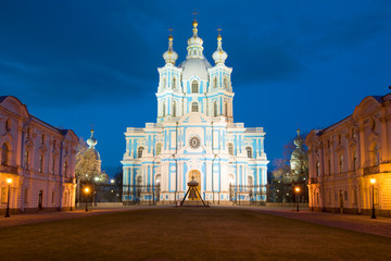 Fototapeta na wymiar Smolny Cathedral on the may night. Saint-Petersburg, Russia