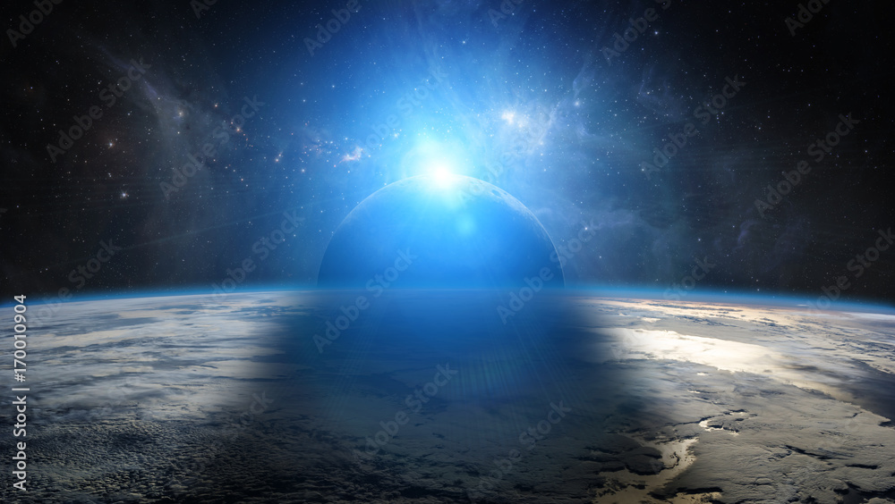 Poster Eclipse of the sun on the planet Earth 3D rendering elements of this image furnished by NASA