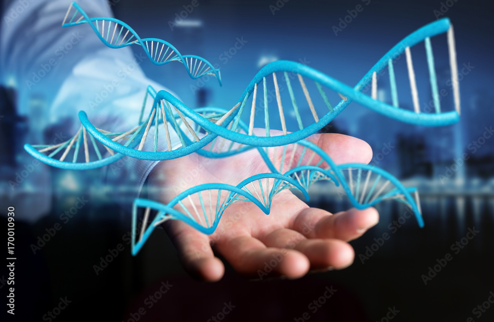 Aufkleber Businessman using modern DNA structure 3D rendering