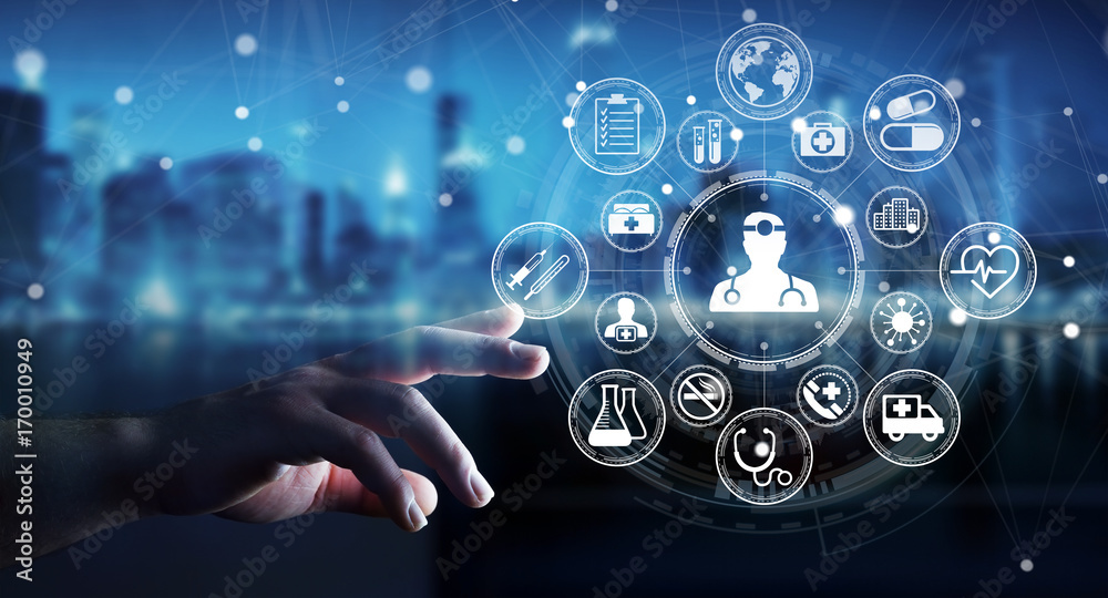 Poster businessman using modern medical interface 3d rendering