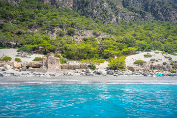 Agios Pavlos beach with Saint Paul church, a very old Byzantine church that was built at the place Selouda, an incredible beach at Opiso Egiali area.