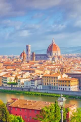 Photo sur Plexiglas Florence Beau paysage ci-dessus, panorama sur la vue historique de Florence depuis le point Piazzale Michelangelo. Heure du matin.