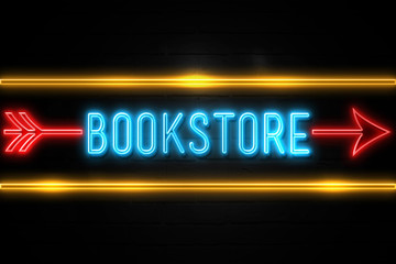 Bookstore  - fluorescent Neon Sign on brickwall Front view