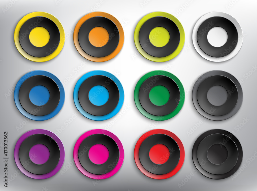 Wall mural abstract vector web buttons set of 12. set of blank colorful and round paper buttons for your websit