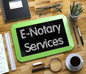 Small Chalkboard with E-Notary Services Concept. 3D.
