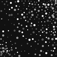 Falling white dots. Random scatter with falling white dots on black background. Vector illustration.